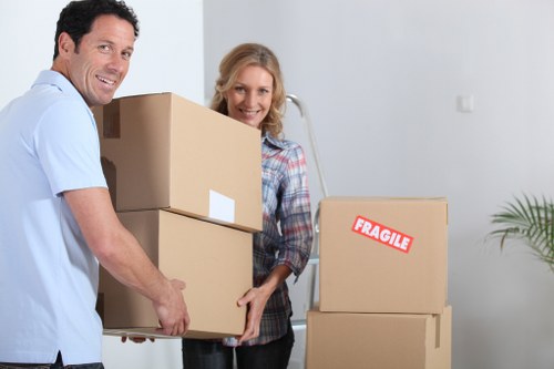 Packed boxes and furniture for a residential move in St Johns